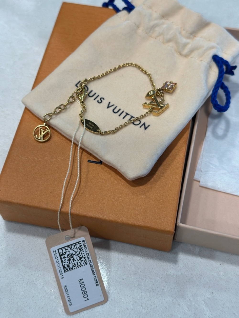 Louis Vuitton Gold and Pink Crystal LV Charm Bracelet - Picture 3 of 14
